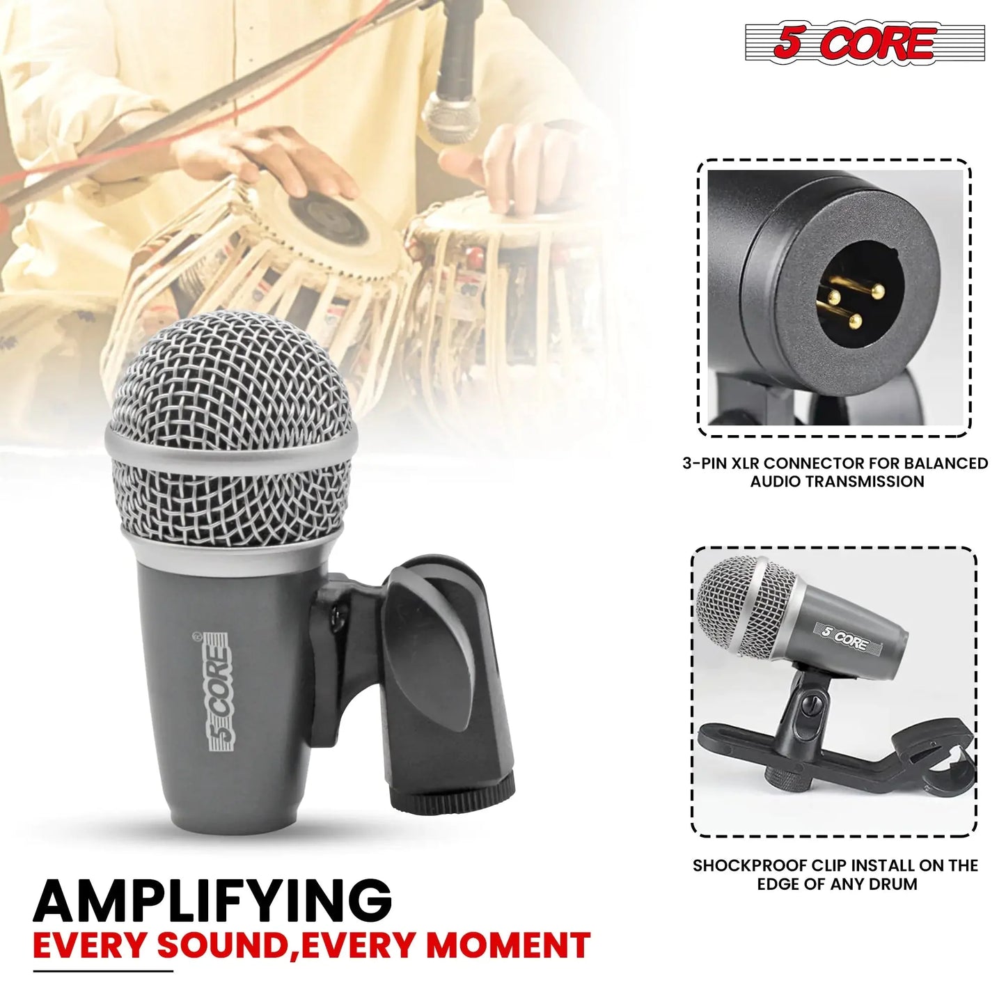 5Core Tabla Microphone Set Uni-Directional XLR Kick Snare Bayan Dayan Instrument Mic Anti Spier