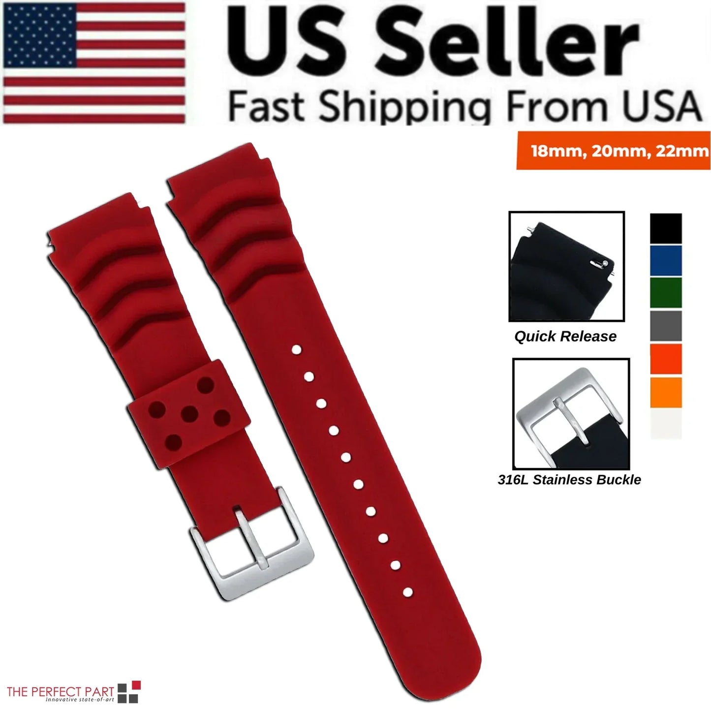 18mm 20mm 22mm Soft Silicone Watch Band Divers Replacement Strap Quick Release - Anti Spier 