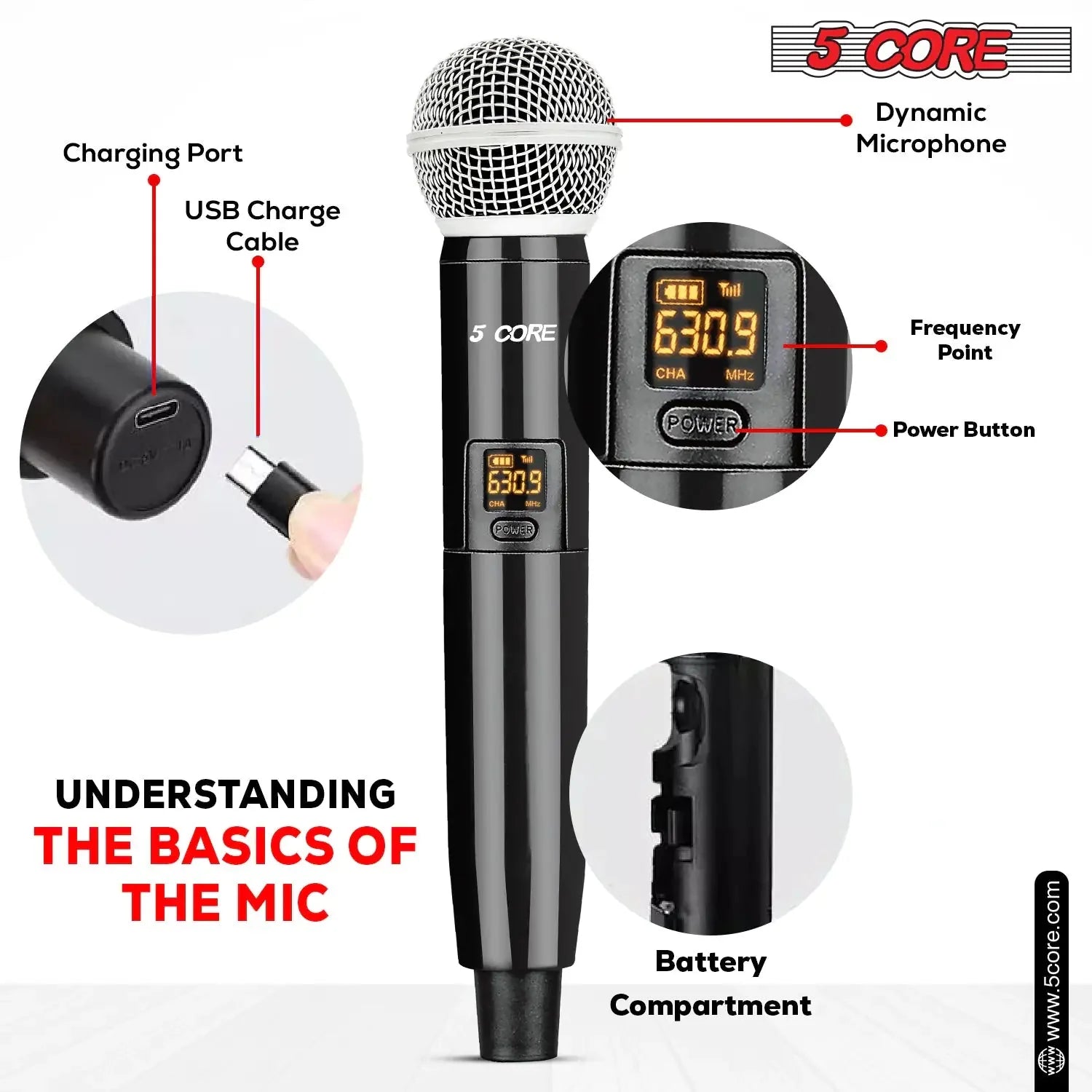 5Core Wireless Microphones VHF Microfonos Inalambricos Professional Handheld Cordless Mic Anti Spier