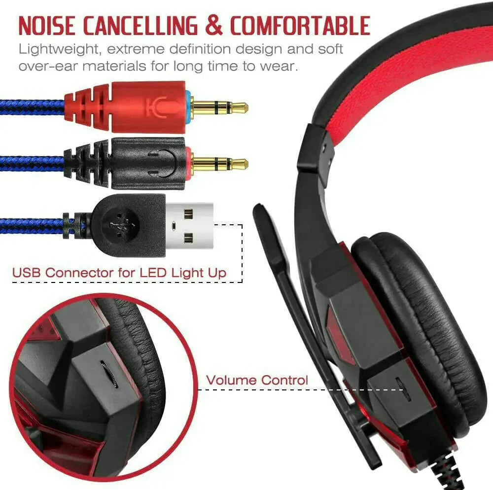 3.5mm Gaming Headset Mic LED Headphones Stereo Bass Surround For PC PS4 Xbox One Anti Spier