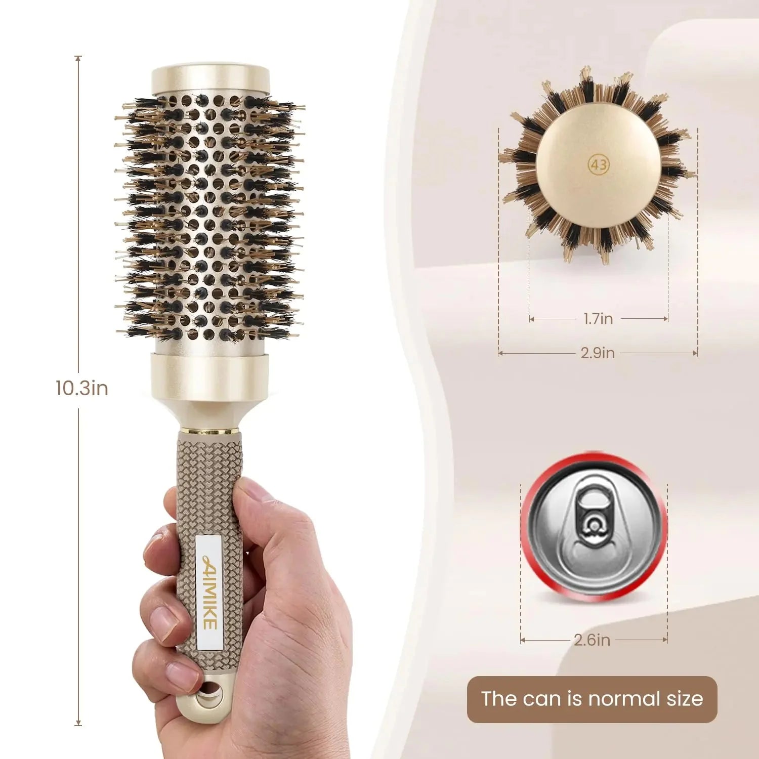 AIMIKE Round Brush, Nano Thermal Ceramic & Ionic Tech Hair Brush, Round Barrel Brush with Boar Bristles for Blow Drying, Styling, Curling, Add Volume & Shine (2.9 inch, Barrel 1.7 inch) + 4 Clips 43mm-1.7 Inch (2.9 Inch with Bristles) Anti Spier