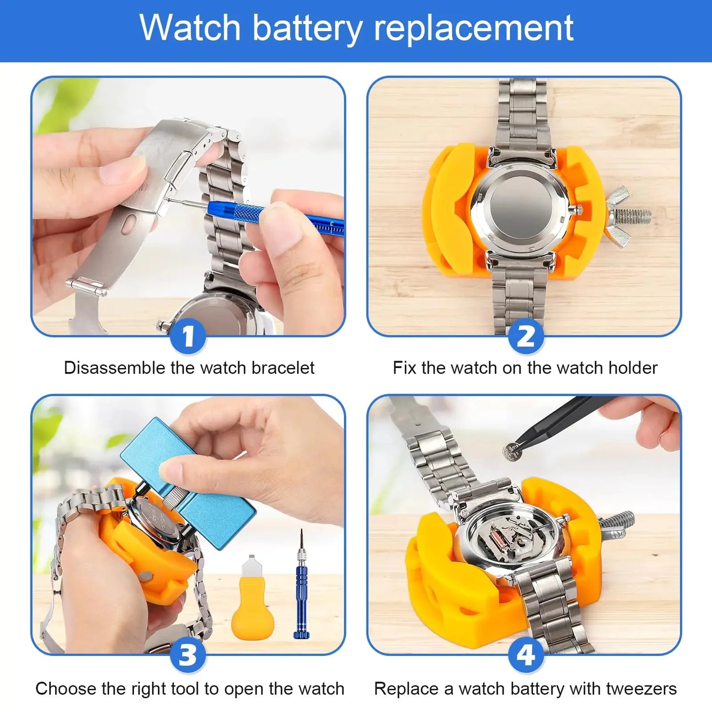 JOREST Watch Repair Kit, for Watch Battery Replacement & Watch Link Removal and Resizing & Watch Opener, Watch Repair Screwdriver Set, Watch Wrench Back Remover, Watch Cleaning, Spring Bar Tool Anti Spier