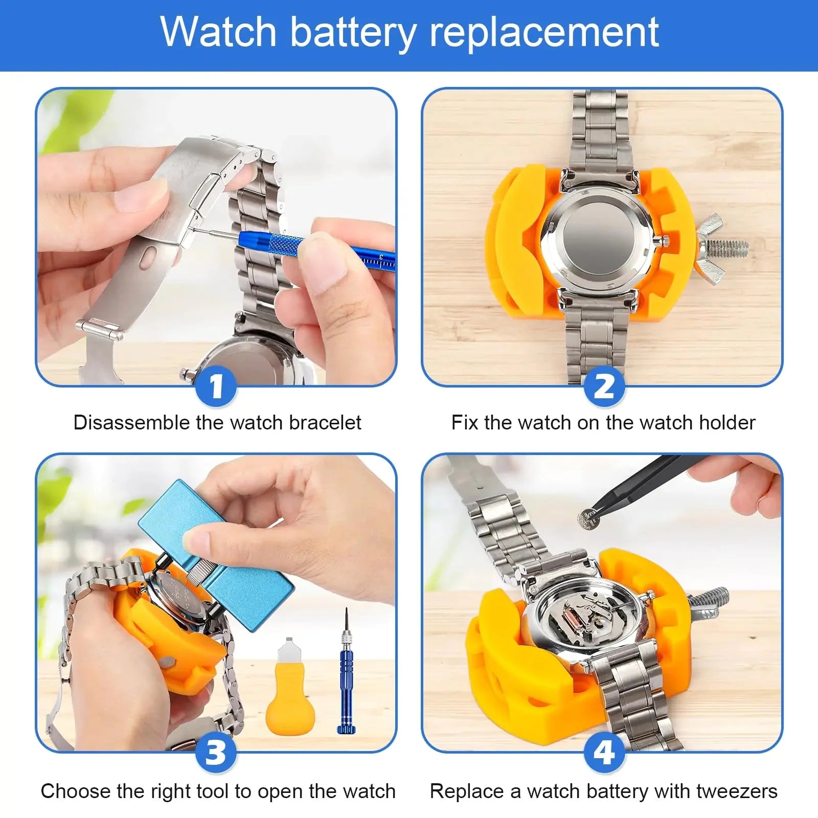 JOREST Watch Repair Kit, for Watch Battery Replacement & Watch Link Removal and Resizing & Watch Opener, Watch Repair Screwdriver Set, Watch Wrench Back Remover, Watch Cleaning, Spring Bar Tool Anti Spier