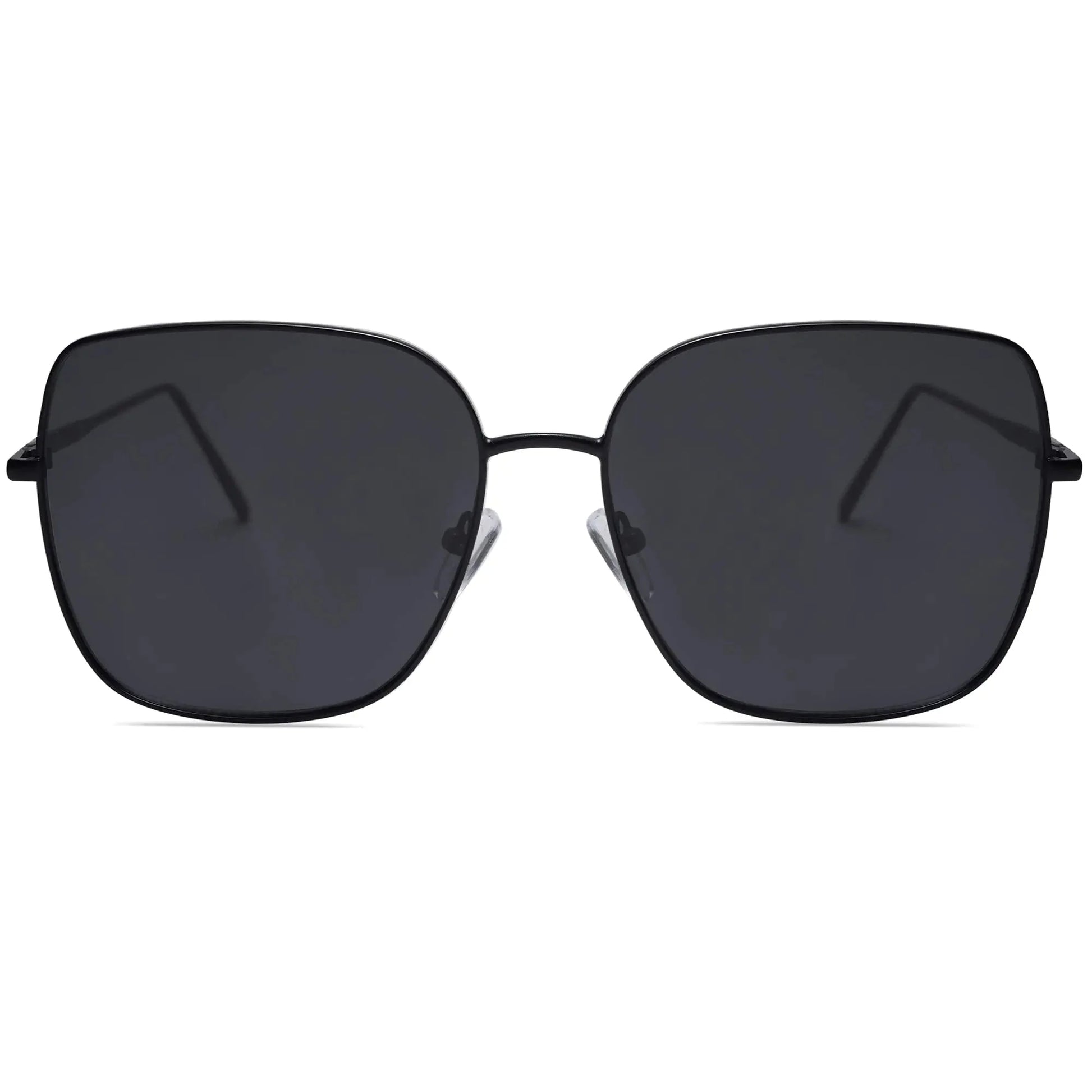 SOJOS Trendy Oversized Square Metal Frame Sunglasses for Women Men Flat Mirrored Lens UV Protection Sunglasses SJ1146 Black/Grey Anti Spier