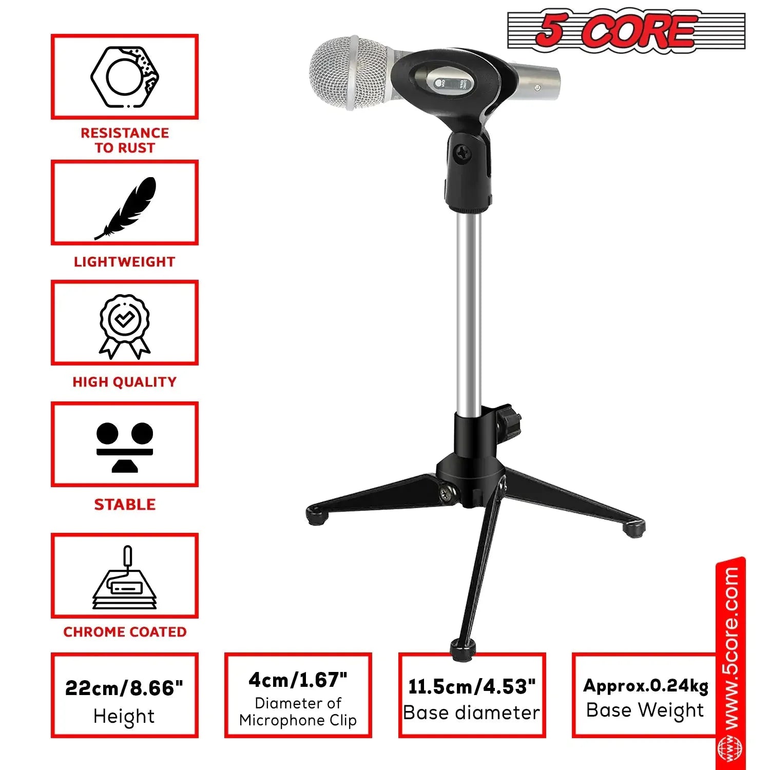 5Core Desktop Mic Stand Tripod Universal Desk Microphone Holder Table Top Stands Anti Spier