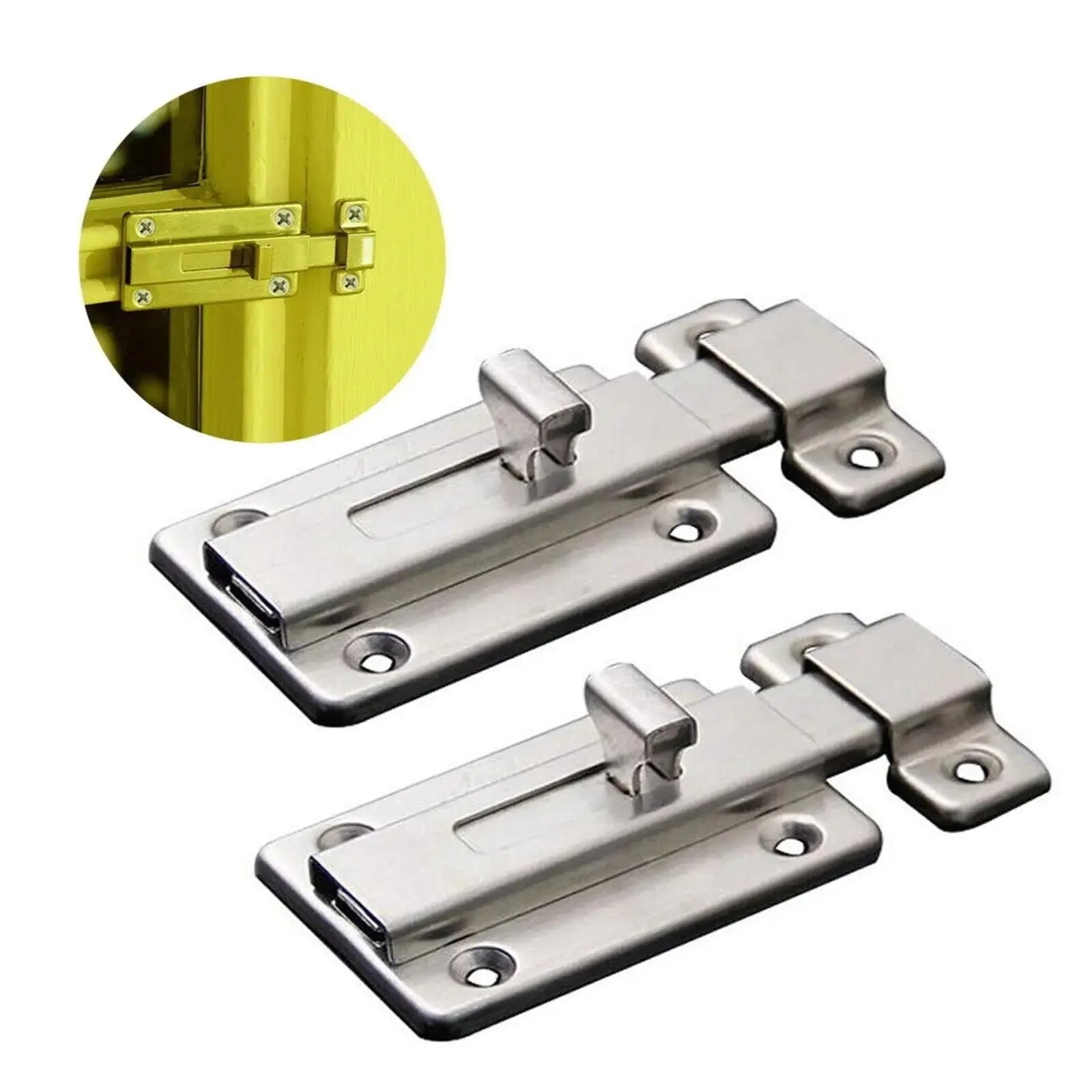 2Pcs Stainless Steel Latch Sliding Silver Doors Lock Keyless Door Bolt For Doors Anti Spier