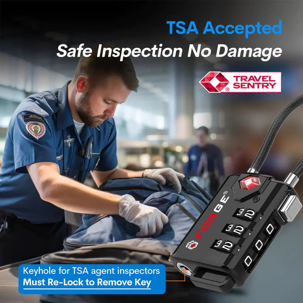 TSA Approved Cable Luggage Locks, Re-settable Combination with Alloy Body Black Single Pack Anti Spier