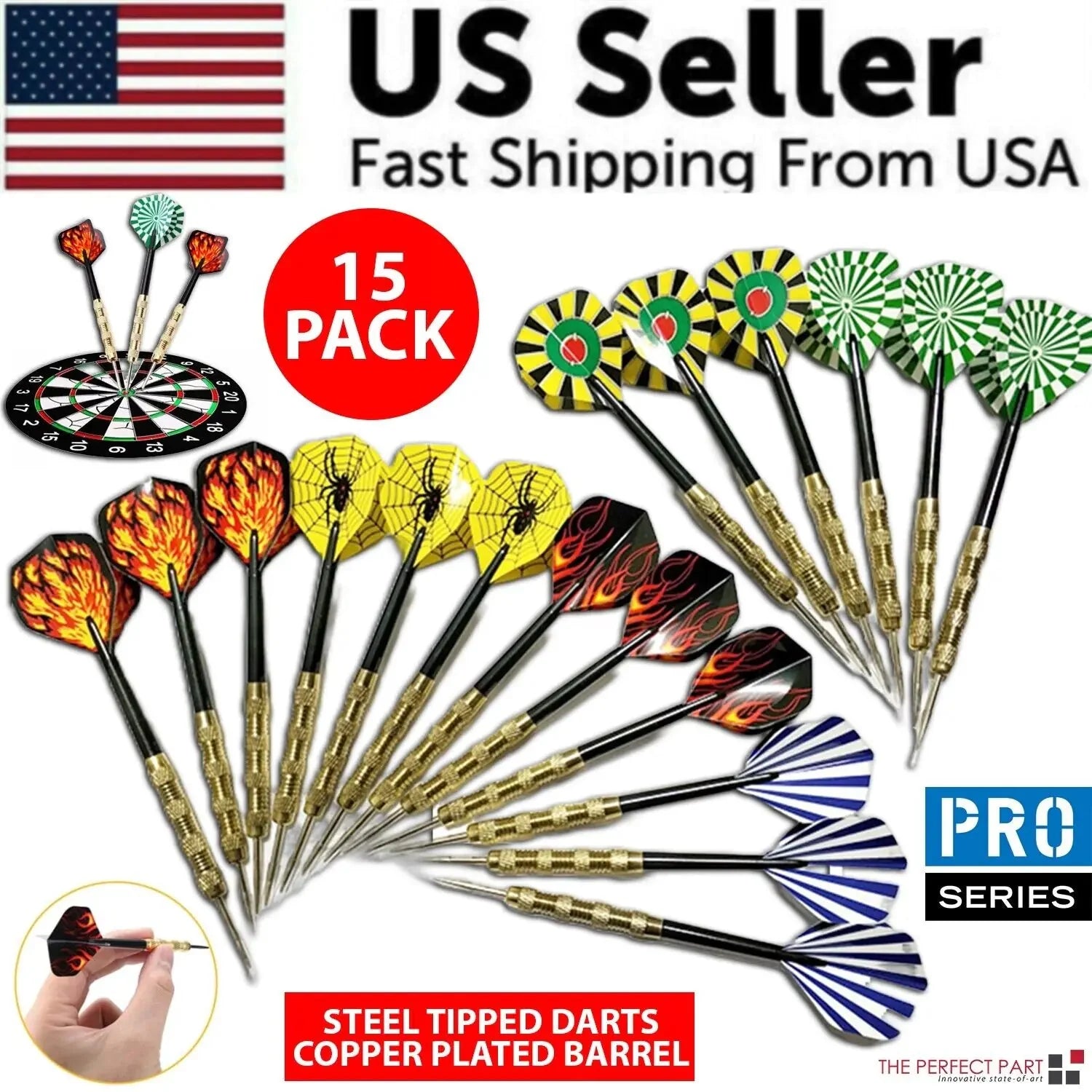 5 Sets (15Pcs) Steel Tip Professional Darts Set Darts Slim Barrel Dart Flights Anti Spier