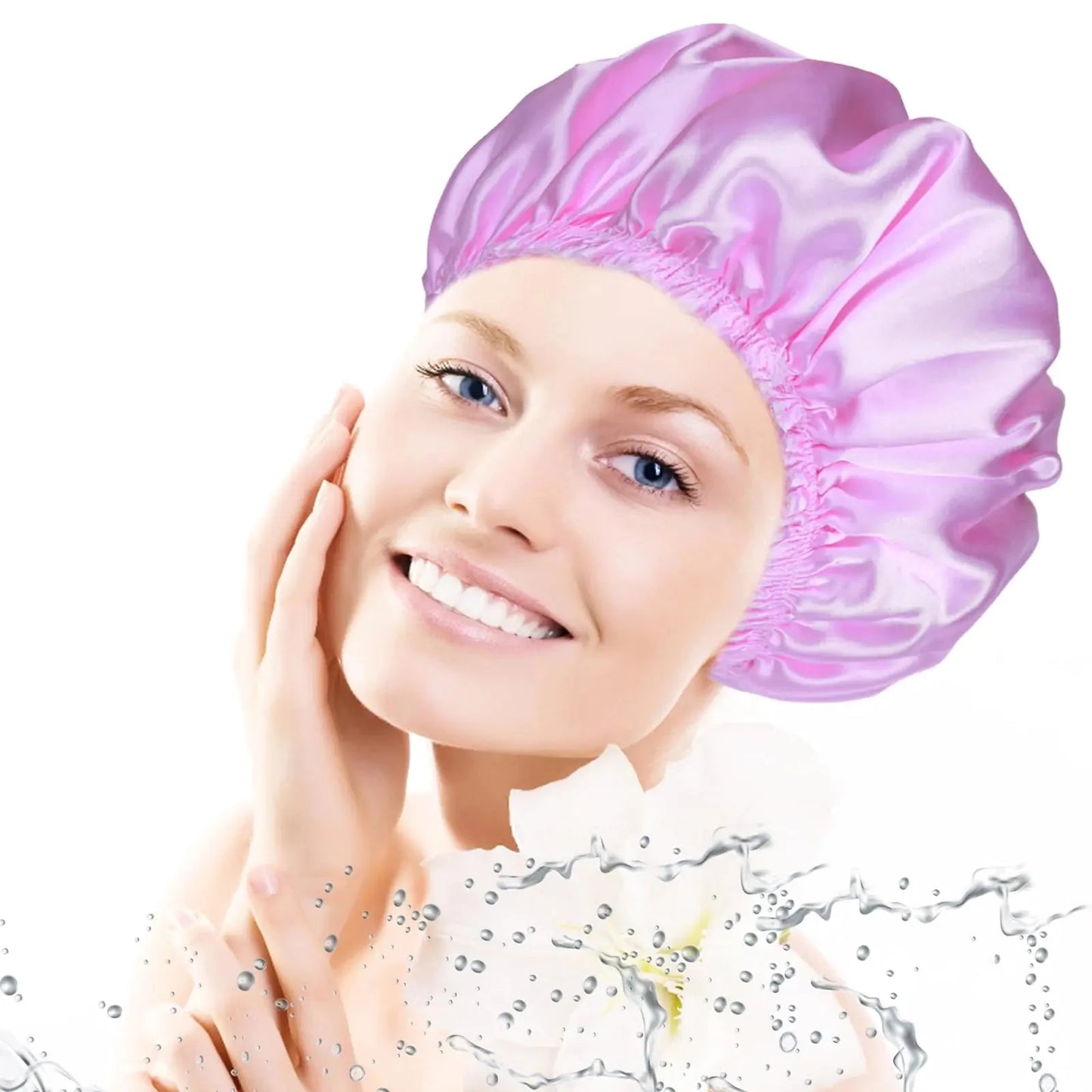 Shower Caps for Women, 4 PCS Elastic and Reusable Bath Caps, Double Waterproof Layers Shower Cap, Bathing Shower Caps, Environmental Protection Hair Bath Hat - Solid Color Solid Color 4 PCS/Set Anti Spier