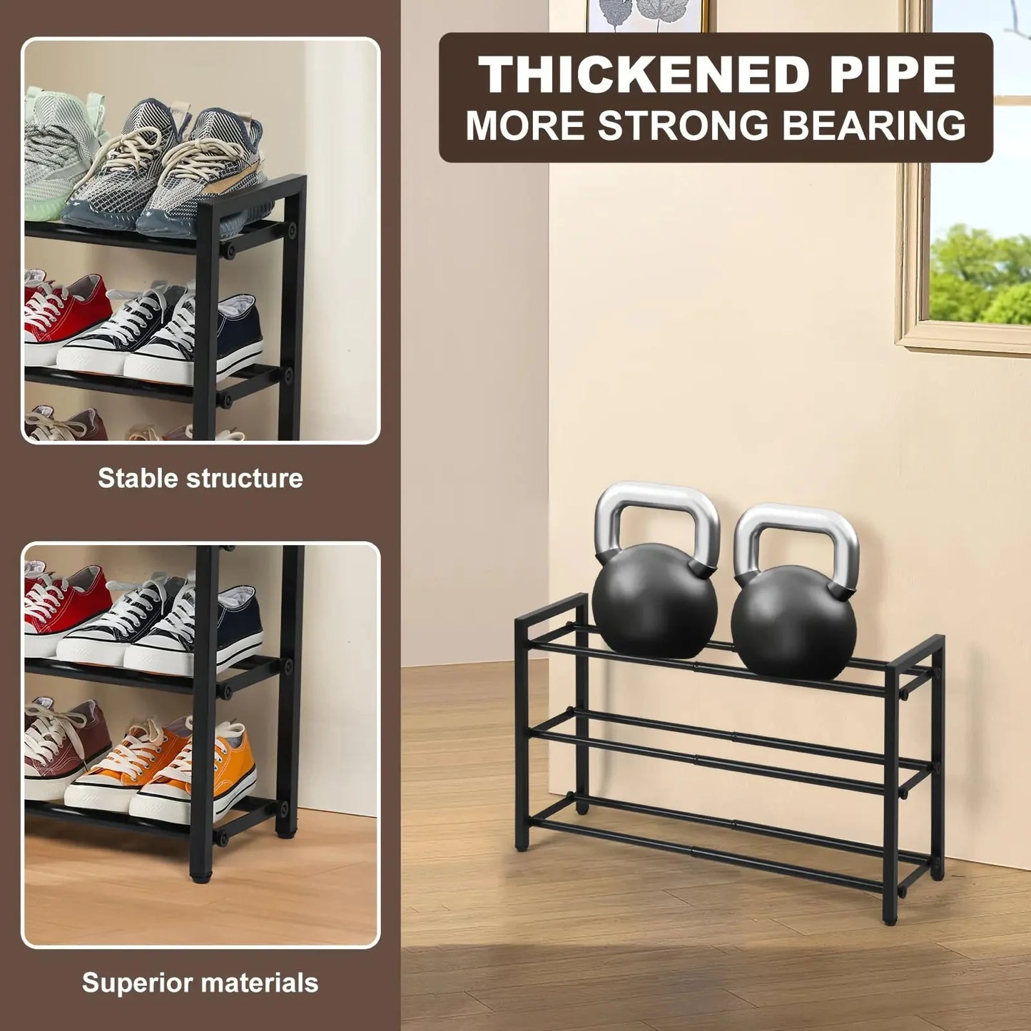 Expandable 3-Tier Metal Shoe Rack Anti Spier