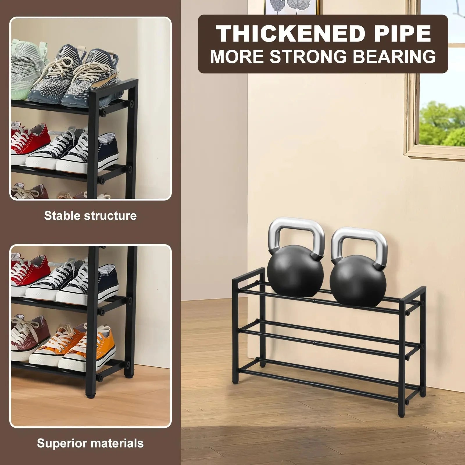 Expandable 3-Tier Metal Shoe Rack Anti Spier
