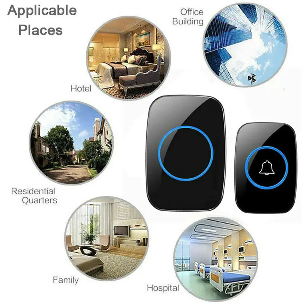 Wireless Doorbell Chime Waterproof Plugin Receiver Adjustable Volume 1000FT Kit Anti Spier