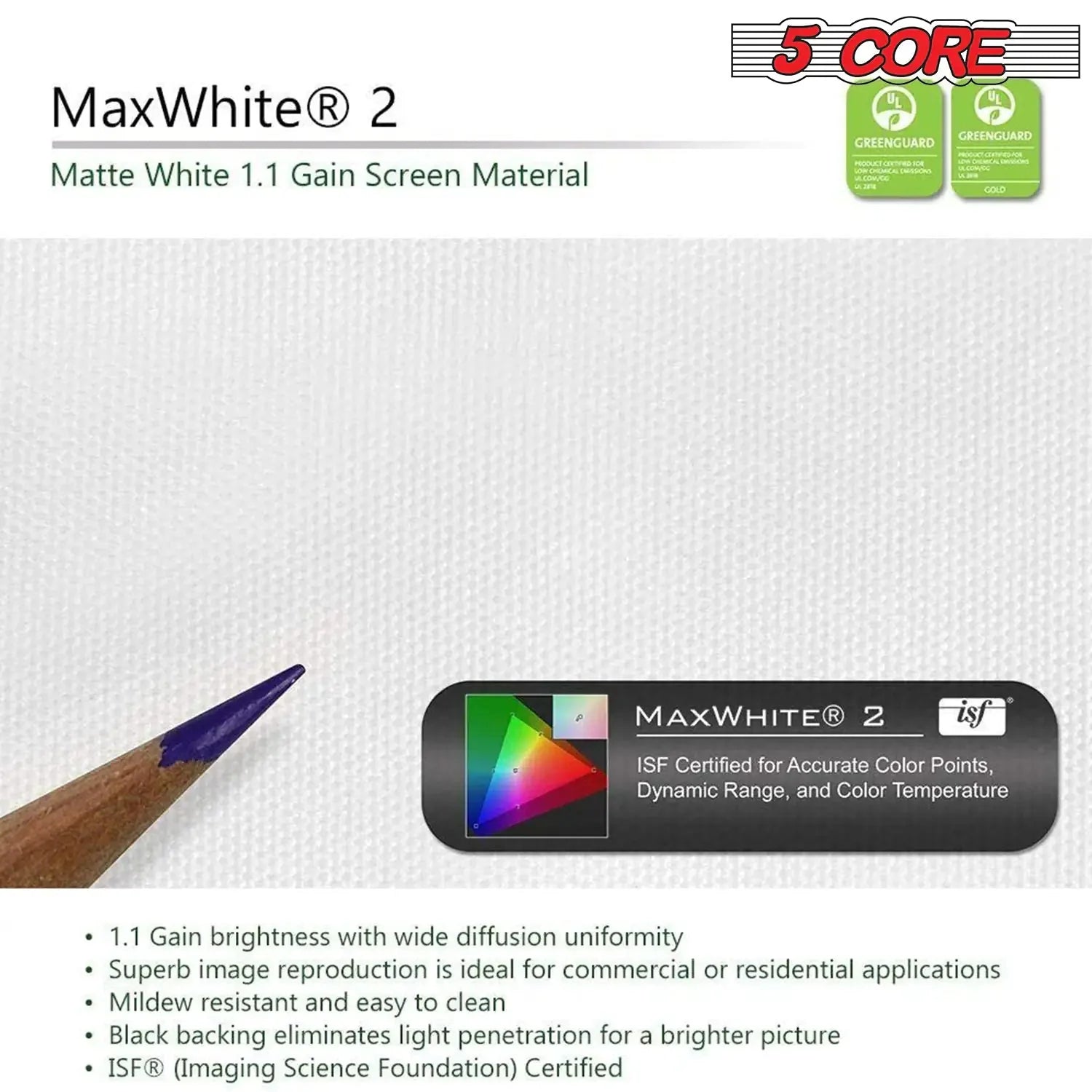 5Core Projector Screen with Tripod Stand  72" 4:3 Ultra HD Anti-Crease Indoor Outdoor Projection Anti Spier