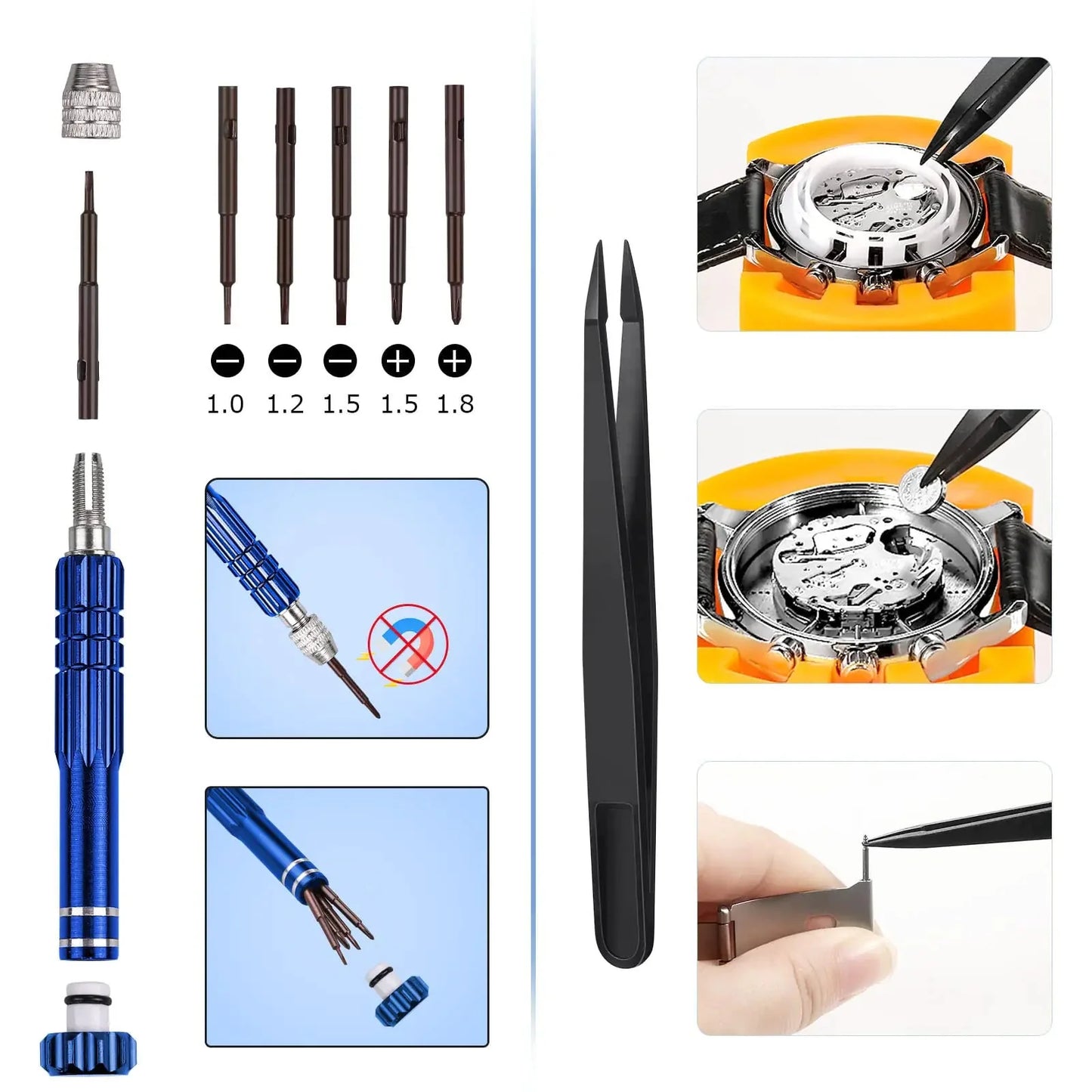 JOREST Watch Repair Kit, for Watch Battery Replacement & Watch Link Removal and Resizing & Watch Opener, Watch Repair Screwdriver Set, Watch Wrench Back Remover, Watch Cleaning, Spring Bar Tool Anti Spier