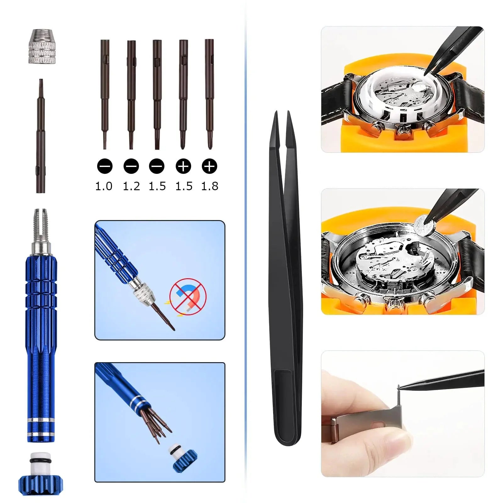 JOREST Watch Repair Kit, for Watch Battery Replacement & Watch Link Removal and Resizing & Watch Opener, Watch Repair Screwdriver Set, Watch Wrench Back Remover, Watch Cleaning, Spring Bar Tool Anti Spier