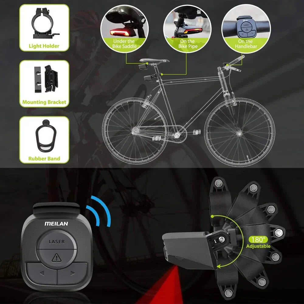 Smart Auto Brake Sensing Light Bicycle Wireless Turn Light Anti Spier