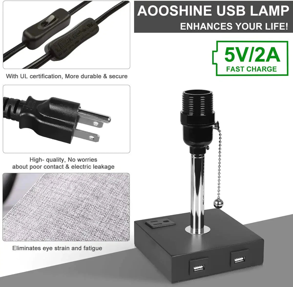 USB Bedside Table Lamp - Grey Anti Spier