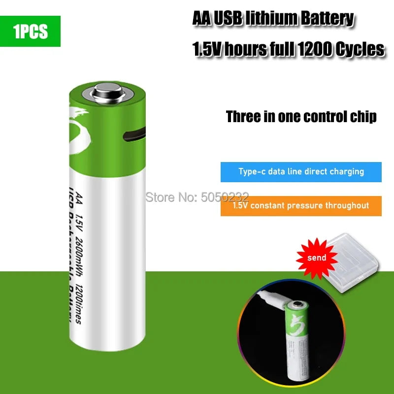 1.5V 2600mwh AA Rechargeable Li-ion Batteries