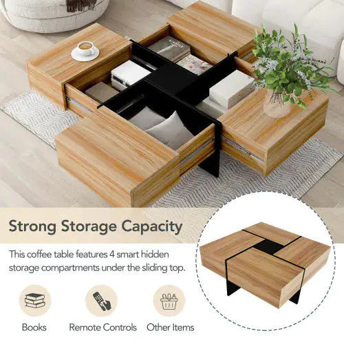 Unique Design Coffee Table With 4 Hidden Storage Compartments Anti Spier