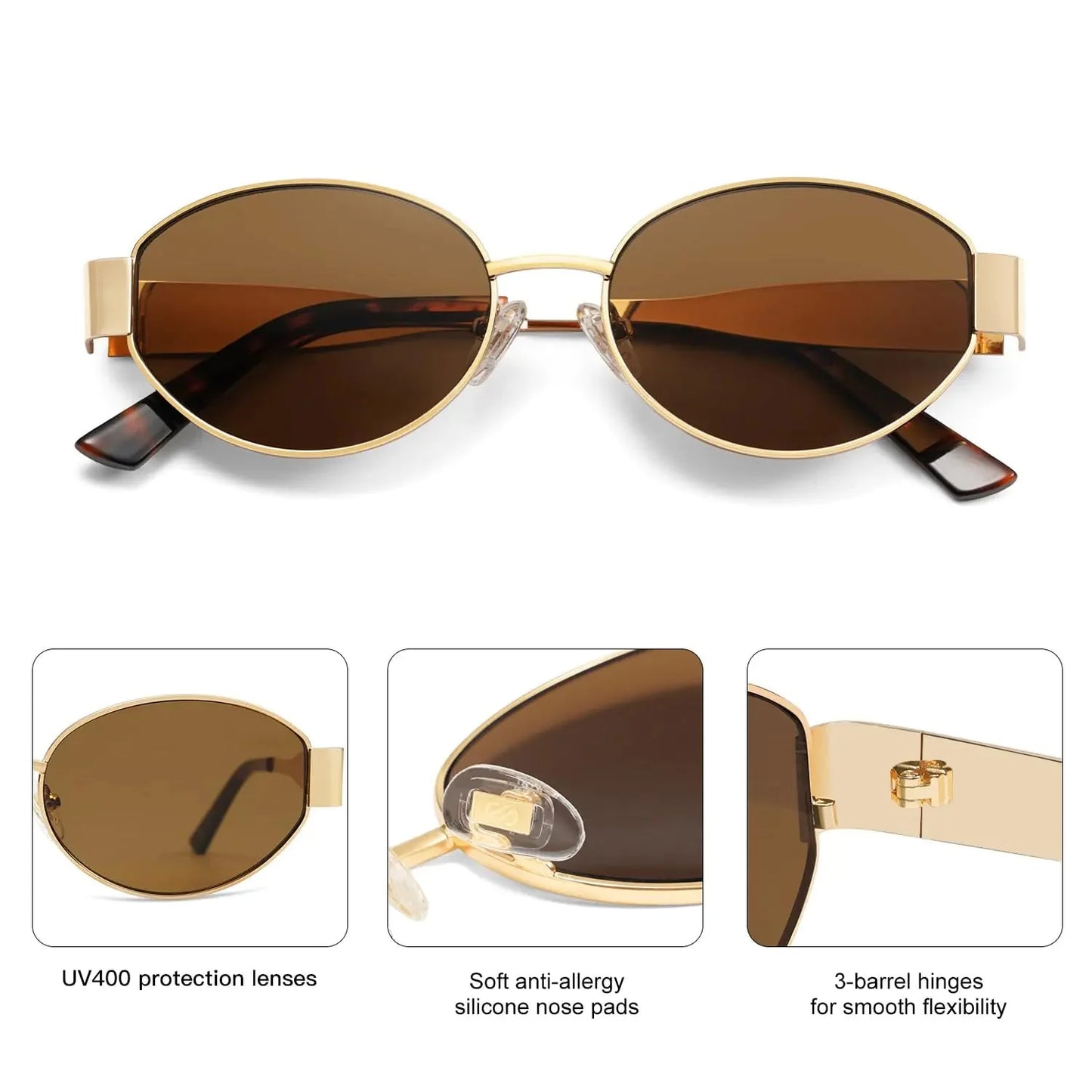 SOJOS Retro Oval Sunglasses for Women Men Trendy Sun Glasses Classic Shades UV400 Protection SJ1217 Gold/Grey Anti Spier