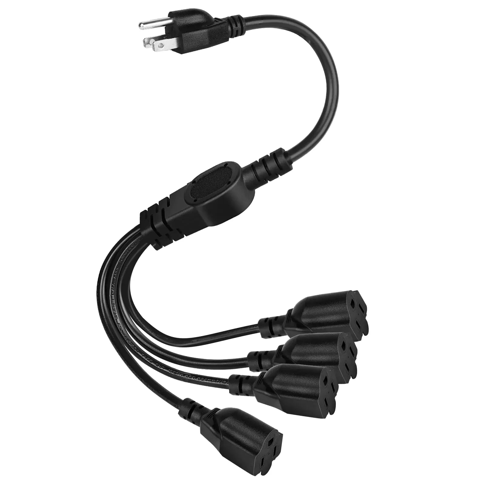 UXWEN 4 Way Extension Cord Splitter- 3 Prong 1 to 4 Power Cable 1.6FT 16AWG 10A/1250W NEMA 5-15P to 4X NEMA 5-15R Y Style 4-Outlet Power Cord Splitter Cord for Home Room Office Anti Spier