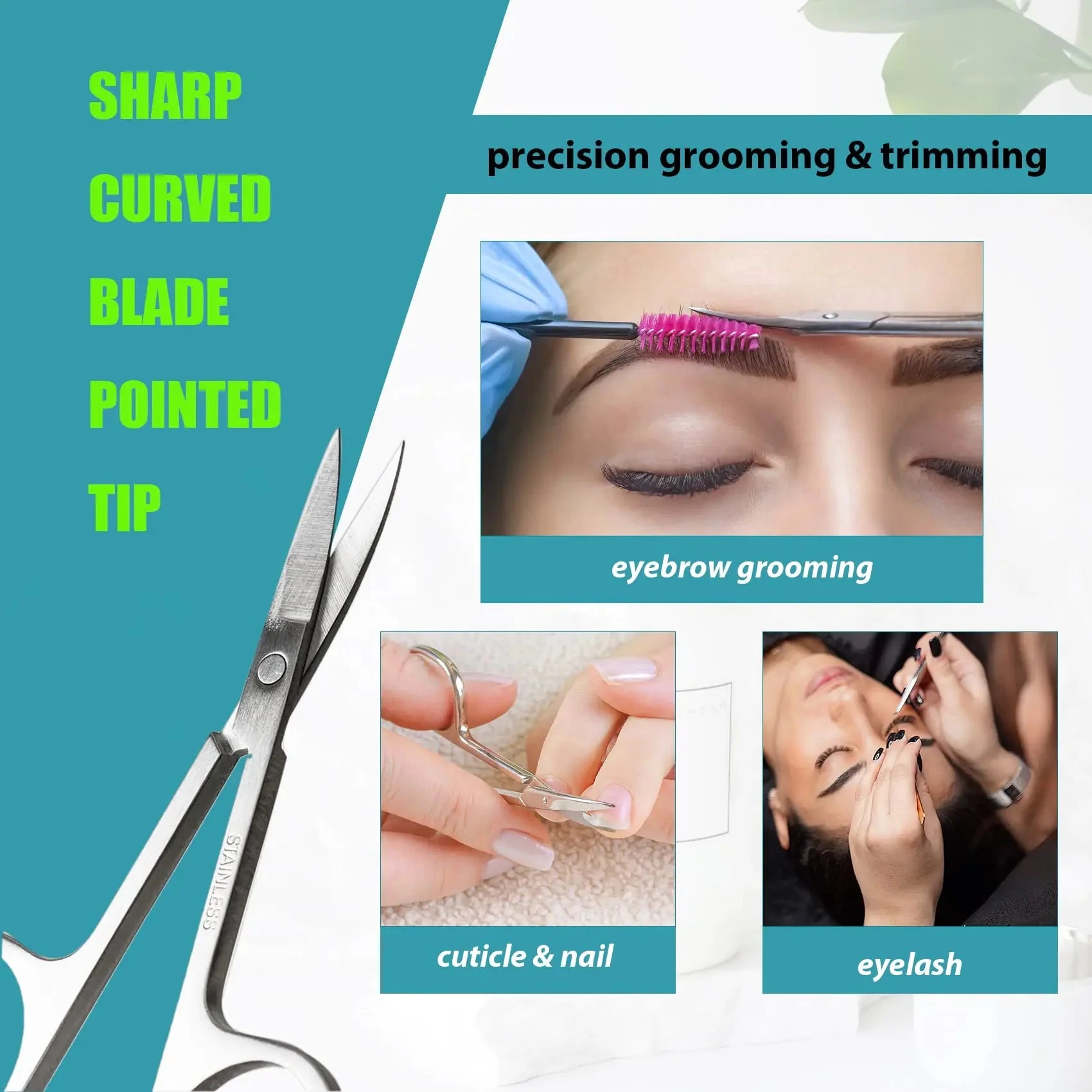 Facial Hair Small Grooming Scissors For Men Women - Eyebrow, Nose Hair, Mustache, Beard, Eyelashes, Ear Trimming Kit - Curved and Rounded Safety Tip Clippers For Hair Cutting - 2PCS Silver Anti Spier