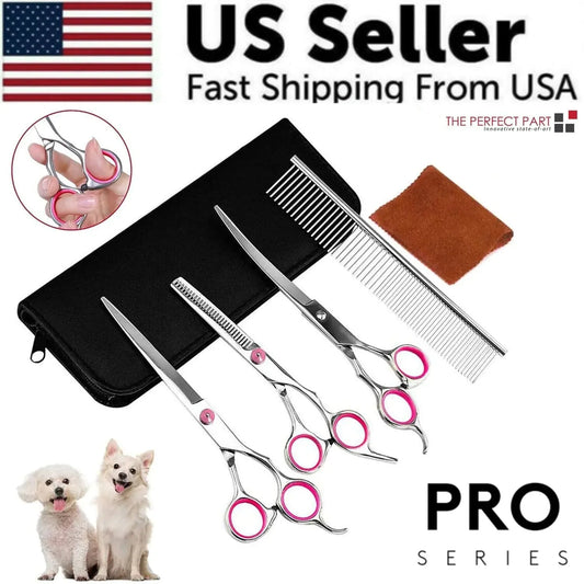 Pet Dog Grooming Scissors Stainless Straight Curved Thinning Shears Trimmer Kits Anti Spier