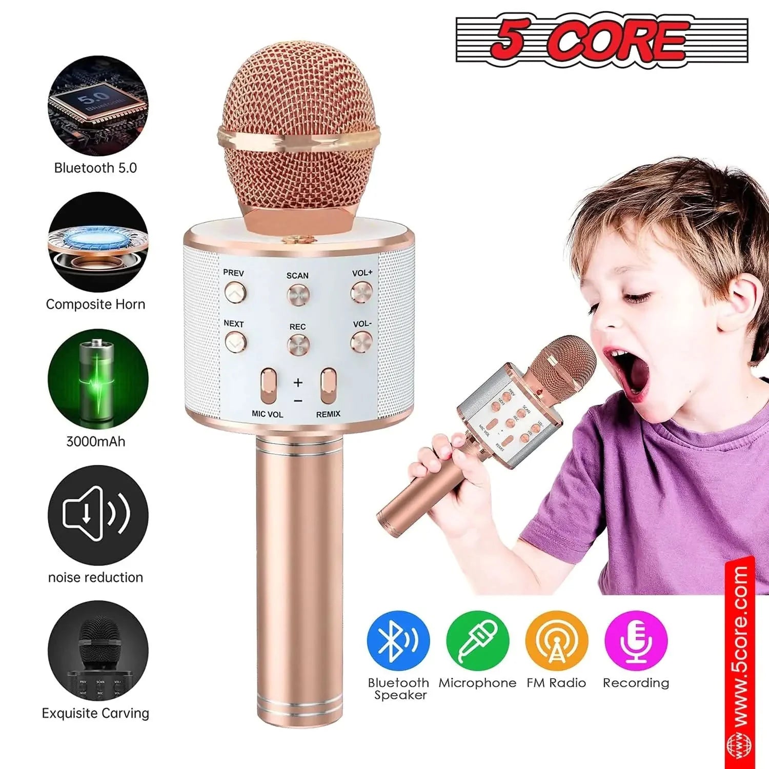5Core Wireless Karaoke Microphone Bluetooth Mic Portable Handheld Microfonos Inalambricos Anti Spier