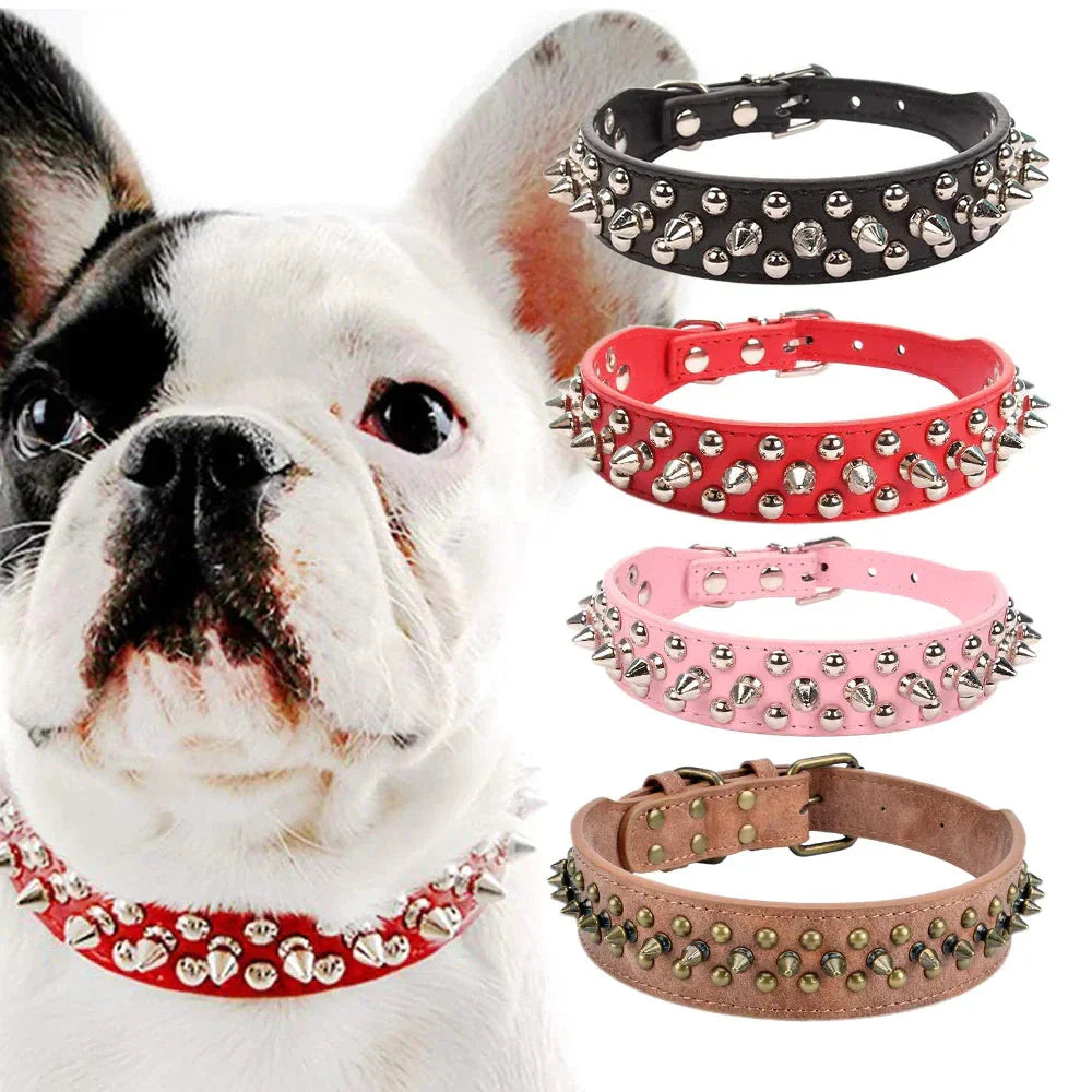 Spiked Studded Leather Dog Collar Rivets Pet Small Large Cat Pit Bull Adjustable Anti Spier
