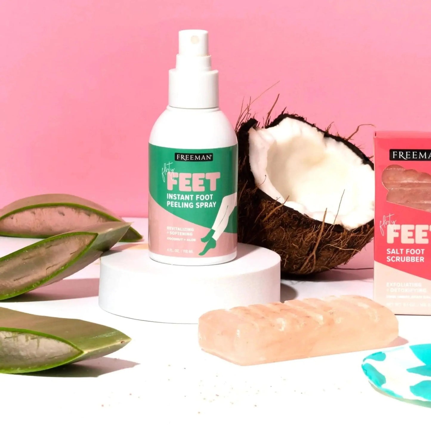 Freeman Flirty Feet Coconut and Aloe Instant Peeling Foot Spray, Softening Foot Peel Mask Exfoliates & Removes Dead Skin, Moisturizes Dry Feet, Clean Ingredients, 4 fl.oz./ 118 ml Bottle (Pack of 2) 4 Fl Oz (Pack of 2) Foot Peel Spray, 1 Count Anti Spier