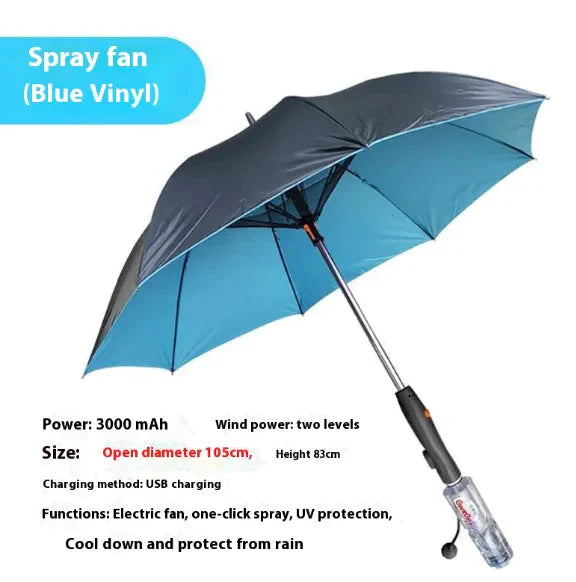 Cooling Spray Sun Umbrella With Fan And Sprinkler Anti Spier