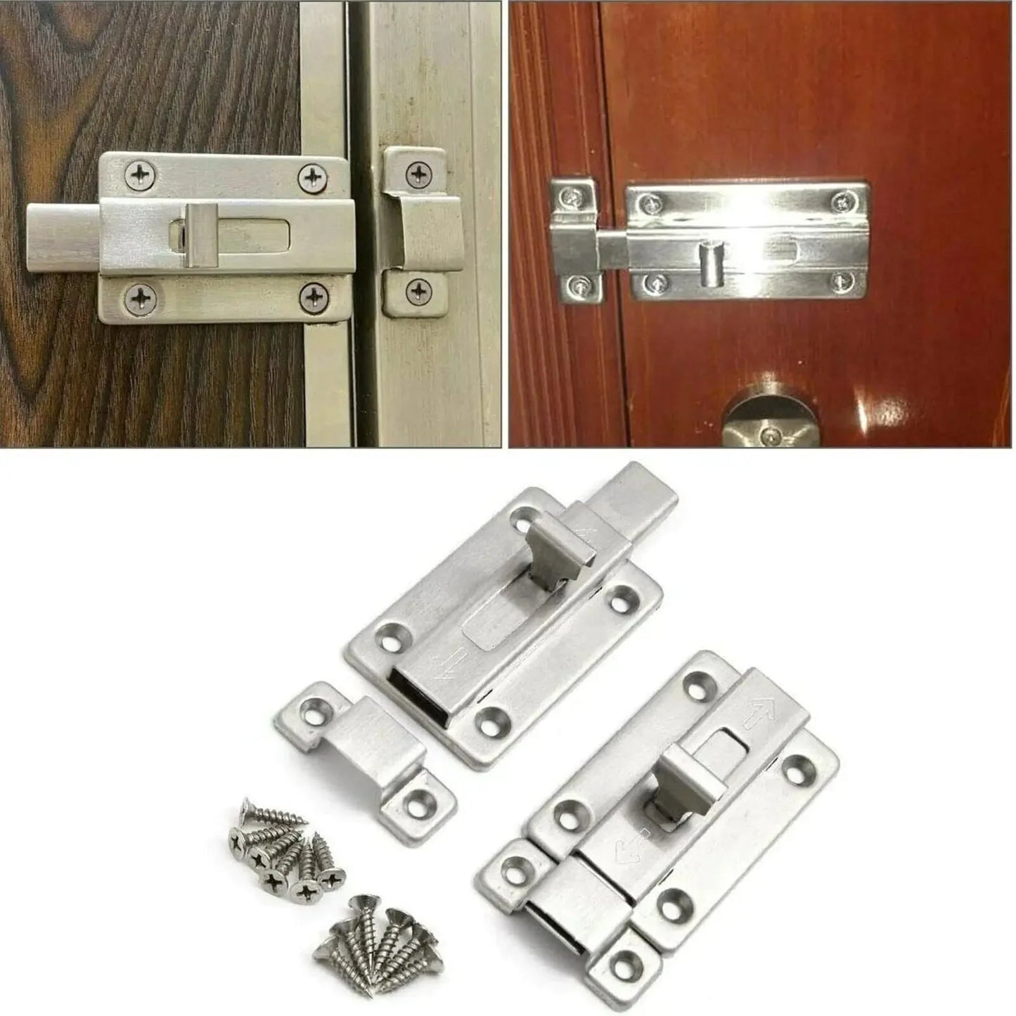 2Pcs Stainless Steel Latch Sliding Silver Doors Lock Keyless Door Bolt For Doors Anti Spier