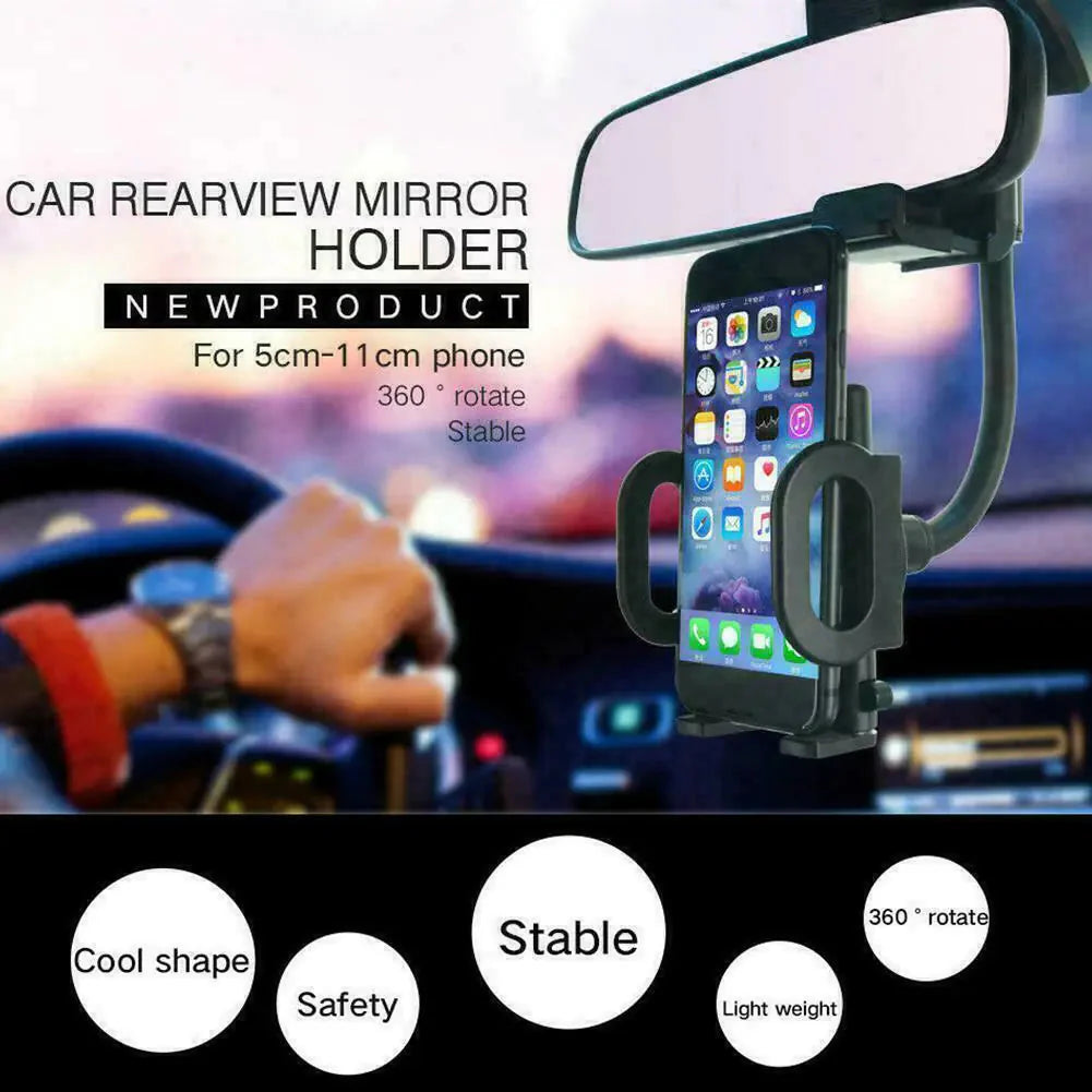 Universal 360° Car Rearview Mirror Mount Stand Holder Cradle For Cell Phone GPS Anti Spier