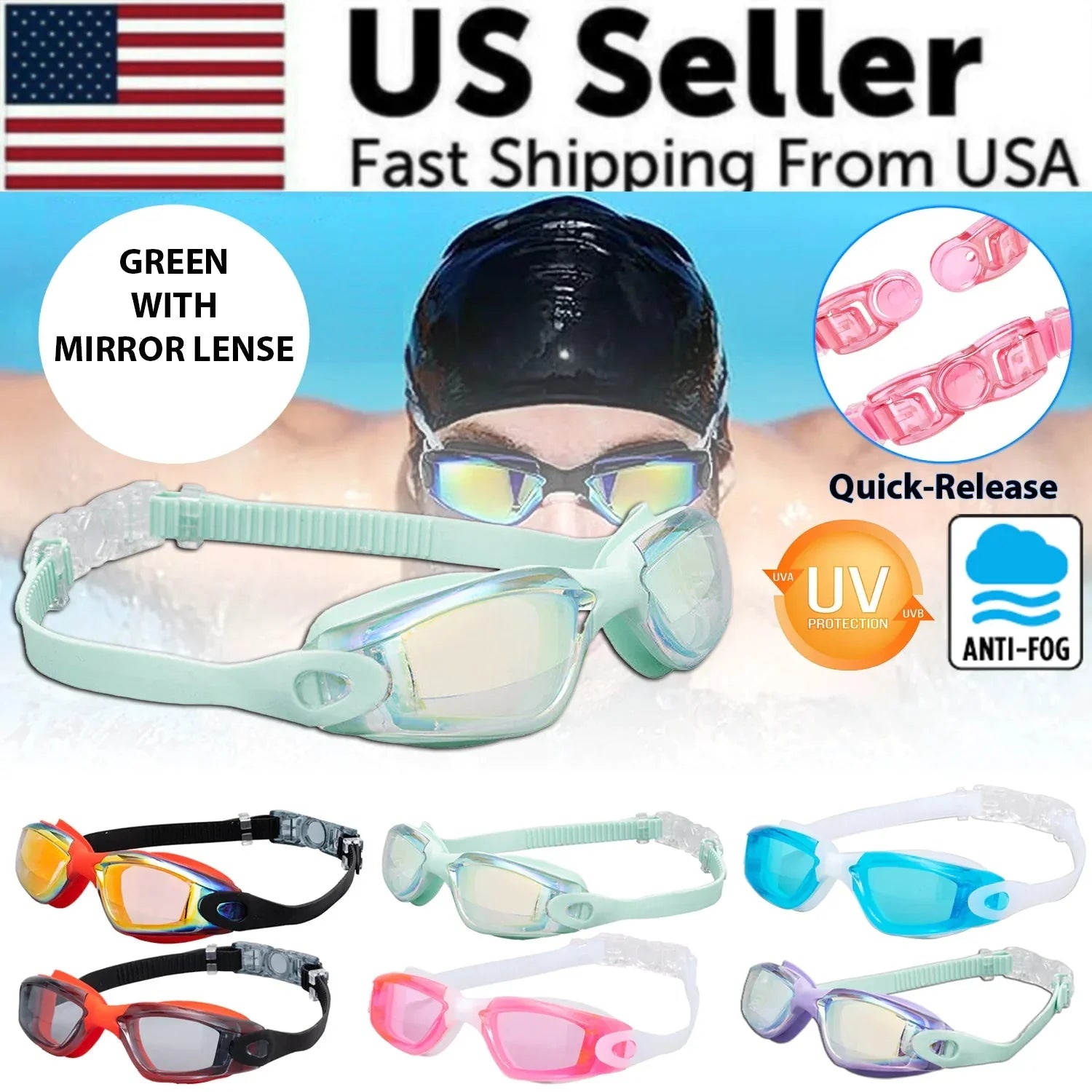 Clear Comfortable Swimming Goggles UV- Anti-Fog Swim Glasses Mirror Adult & Kids Anti Spier