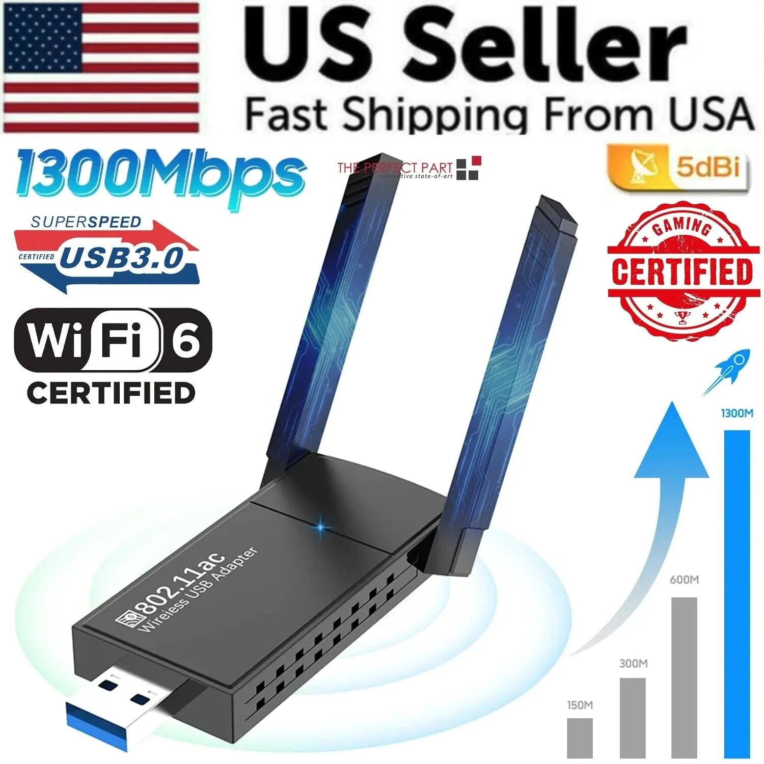 USB 3.0 Wireless WIFI Adapter 1300Mbps Long Range Dongle Dual Band 5Ghz Network Anti Spier