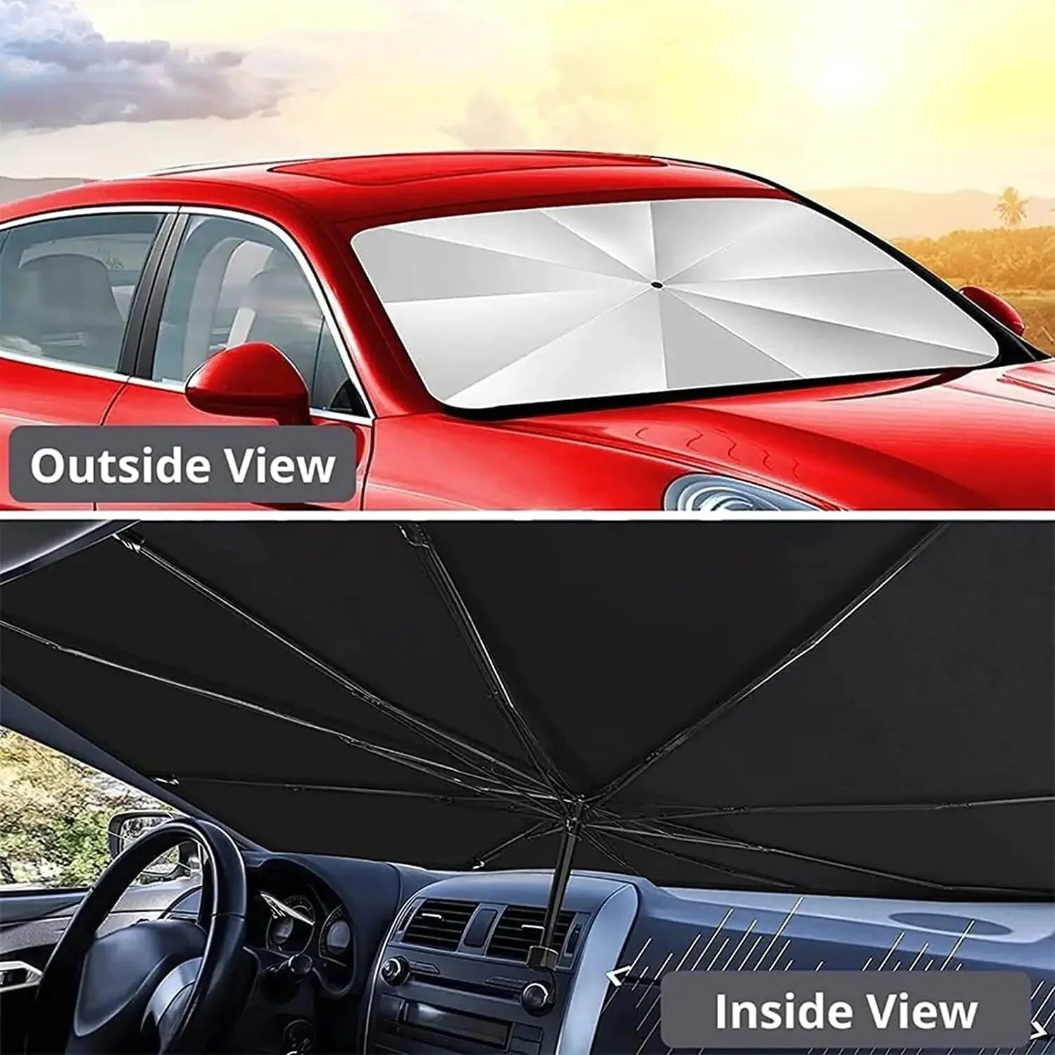 57" Car Windshield Sun Shade Foldable Umbrella Front Window Cover Visor Umbrella Anti Spier
