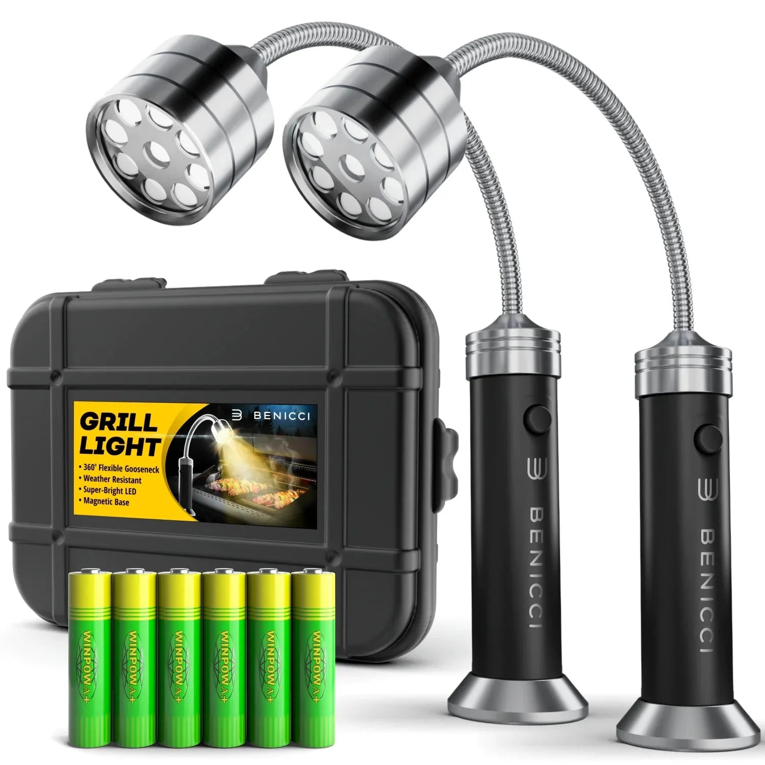 Flexible LED BBQ Grill Lights Set of 2 - The Perfect Grilling Accessories Light with 360-Degree Magnetic Base and Gooseneck - 100% Portable Anti Spier