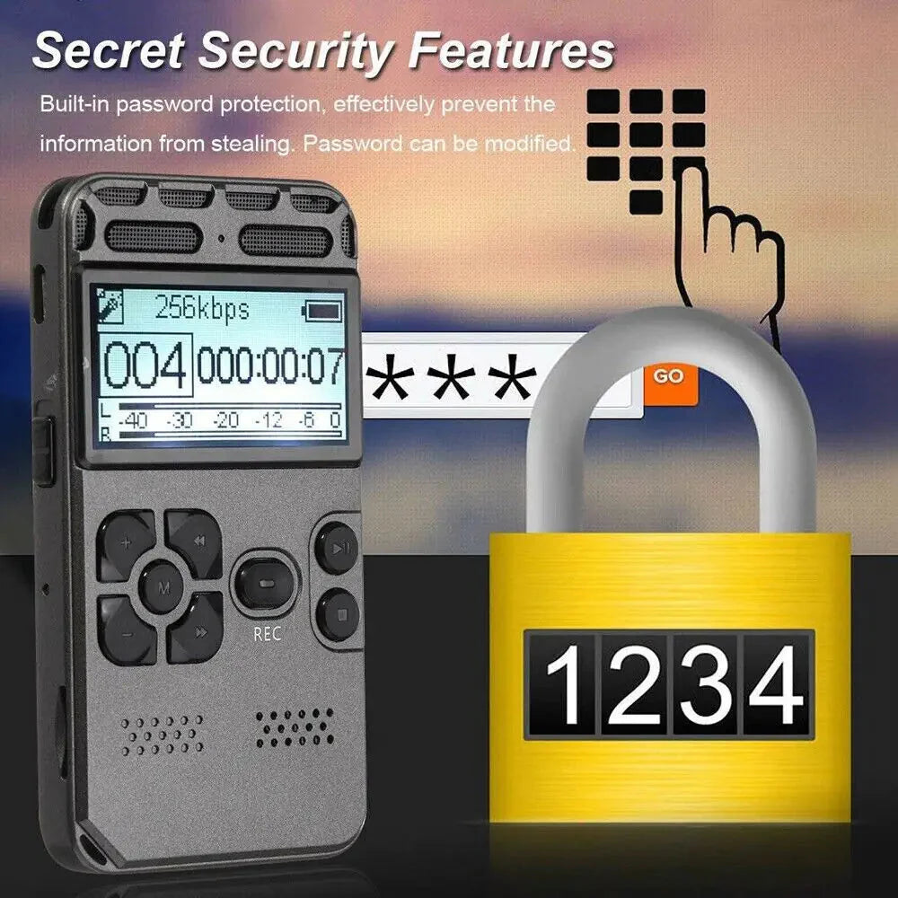 64GB Rechargeable LCD Digital Audio Sound Voice Recorder Dictaphone MP3 Player Anti Spier