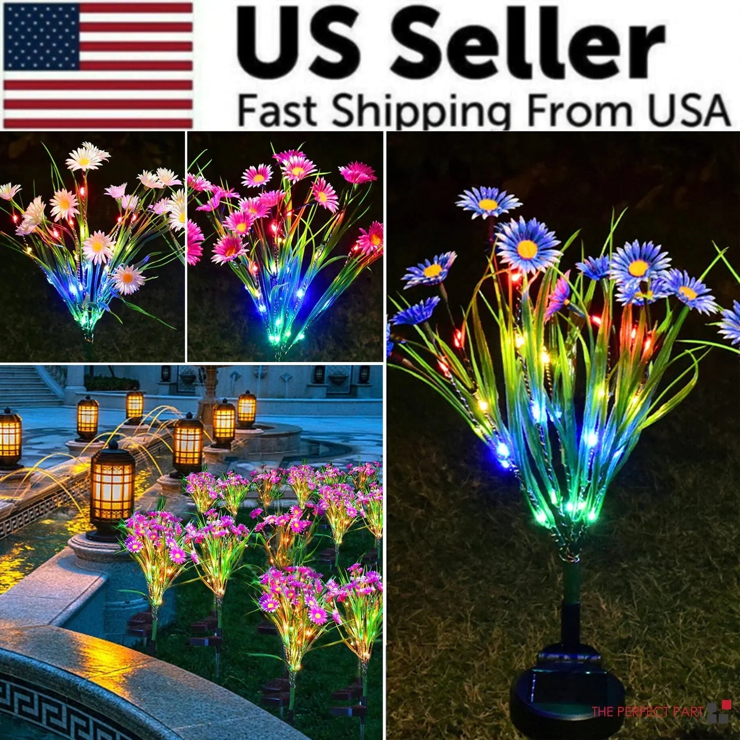 Solar Garden Lights LED Flower Stake Lamp Outdoor Yard Waterproof Patio Decor Anti Spier