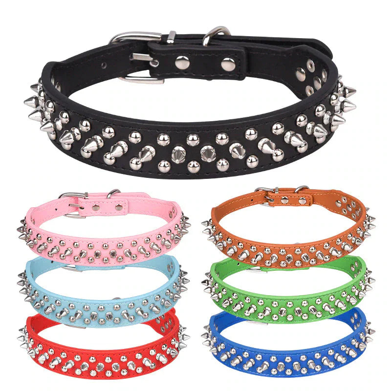 Spiked Studded Leather Dog Collar Rivets Pet Small Large Cat Pit Bull Adjustable Anti Spier