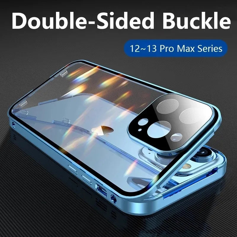 Double Sided Glass Snap Lock Case For iPhones Anti Spier