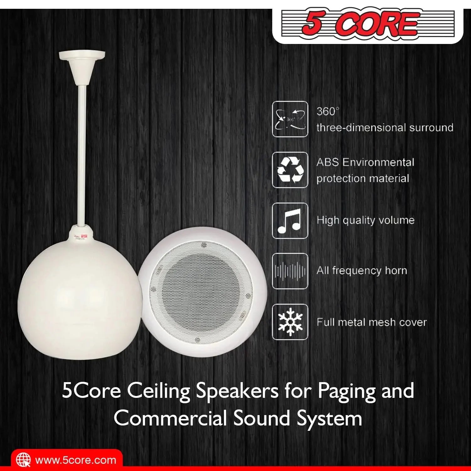 5Core Pendant Hanging Wall Speaker 15W Commercial Ceiling Mount speakers 8 Ohm Office Home Restaurant Anti Spier