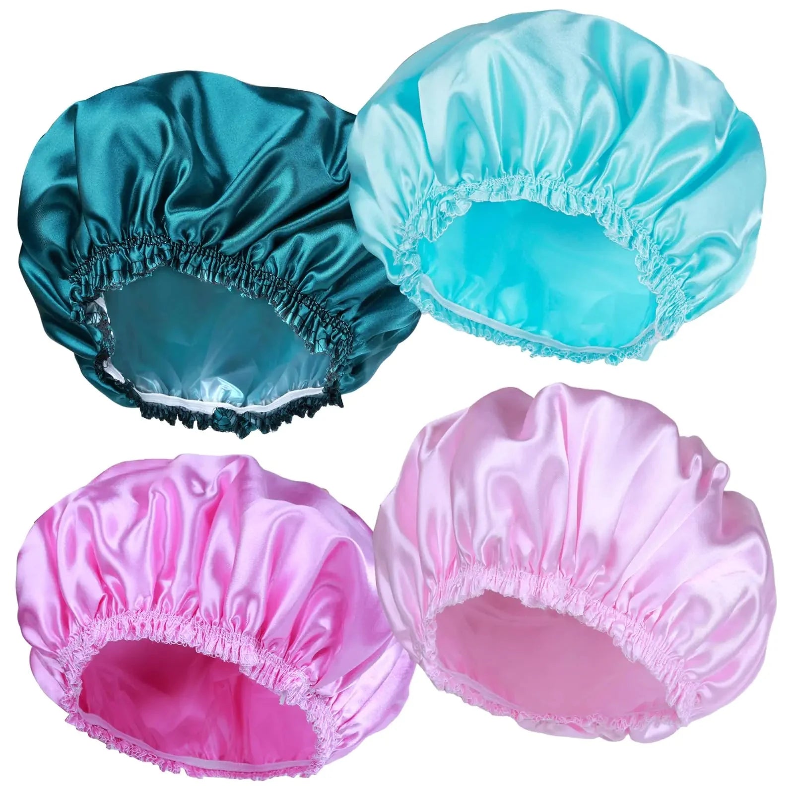 Shower Caps for Women, 4 PCS Elastic and Reusable Bath Caps, Double Waterproof Layers Shower Cap, Bathing Shower Caps, Environmental Protection Hair Bath Hat - Solid Color Solid Color 4 PCS/Set Anti Spier