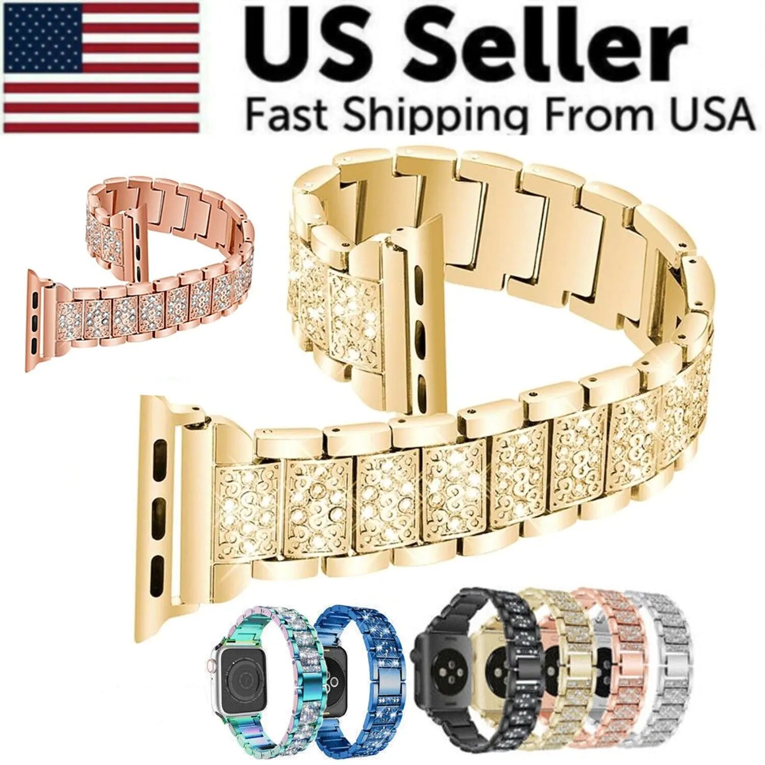 Crystal Bling Band Case iWatch Strap For Apple Watch Ultra Series 8 7 SE 6 5 4 3 - Anti Spier 