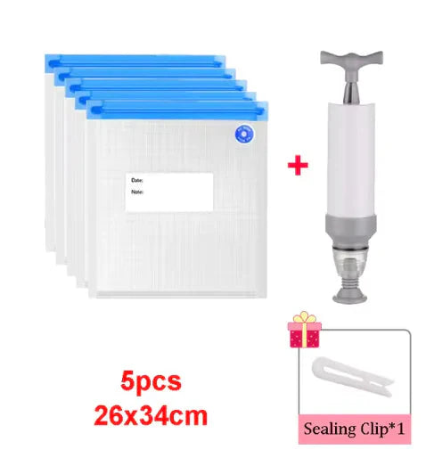 Reusable Vacuum Sealer Bag Kitchen Food Storage Zipper Bag Air Valve Pump Seal Vegetables Meat Snack Sealer Fresh Keeping Bag Anti Spier