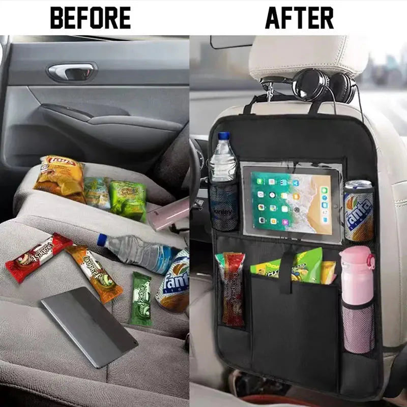 Car Seatback Organizer with Cup Holder - Travel Accessory Anti Spier