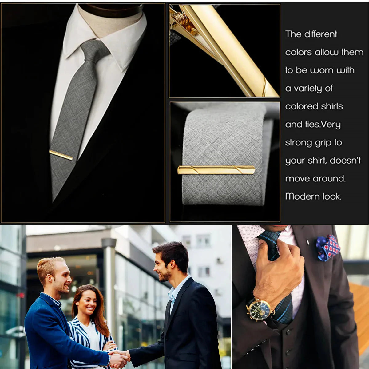 4PCS Mens Stainless Steel Tie Clip Necktie Bar Clasp Clamp Pin Gold Black Silver Anti Spier