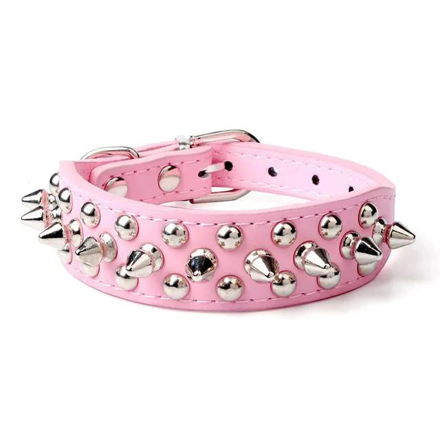 Spiked Studded Leather Dog Collar Rivets Pet Small Large Cat Pit Bull Adjustable Anti Spier