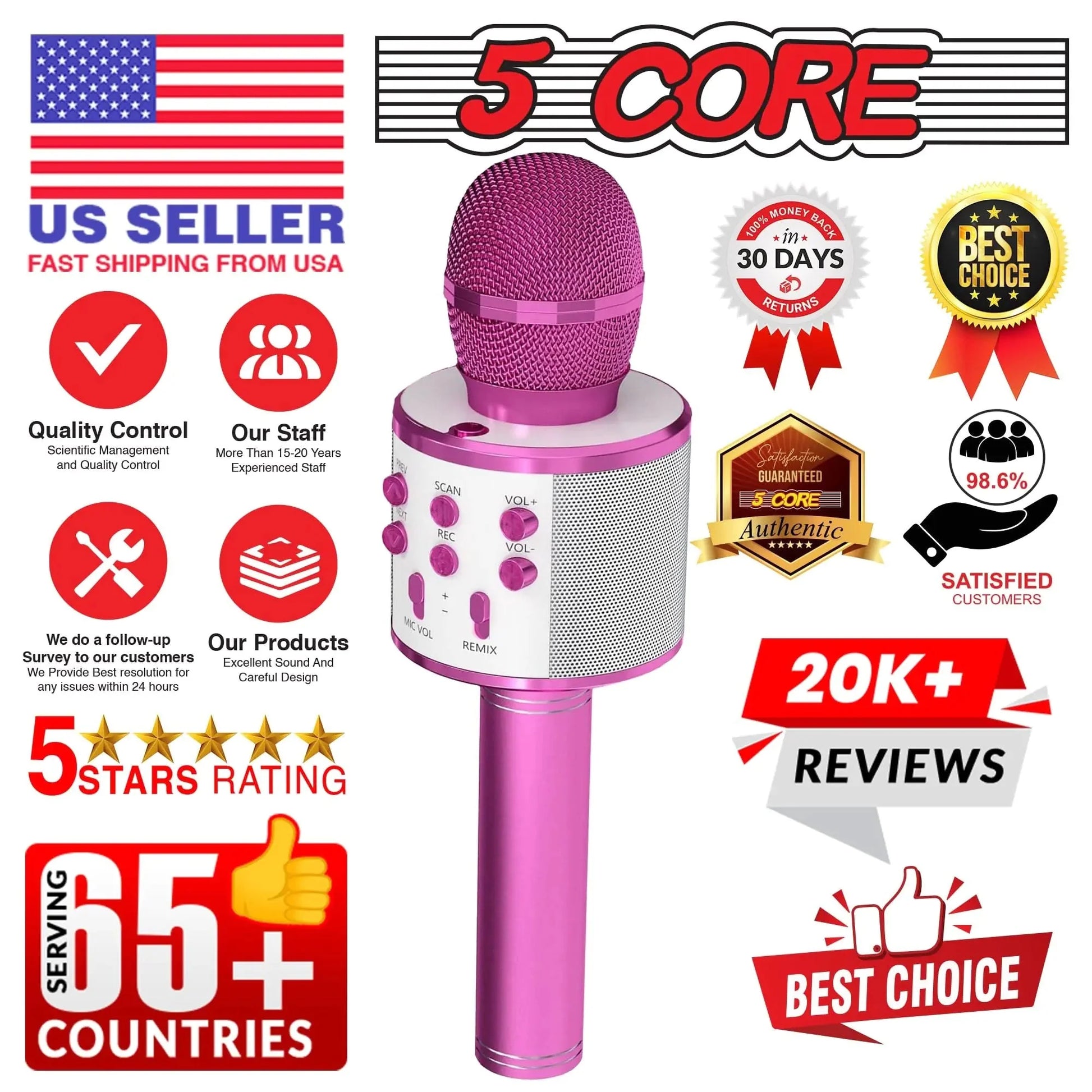 5Core Wireless Karaoke Microphone Bluetooth Mic Portable Handheld Microfonos Inalambricos Anti Spier