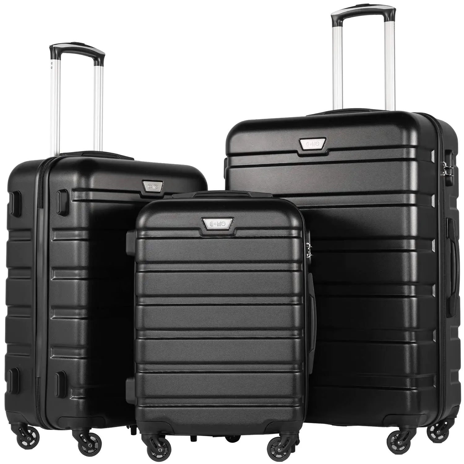 Coolife Luggage 3 Piece Set Suitcase Spinner Hardshell Lightweight TSA Lock (black, 3 piece set(20in24in28in)) black 20in24in28in Anti Spier
